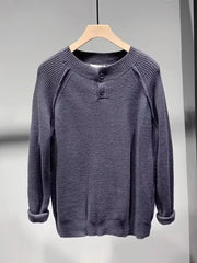 Men's Plus Size Ribbed Raglan Sleeve Knit Top in Black, model styling view