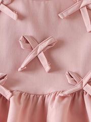 Children's Ruffled Hem Tank And Pants Set in Pink, close-up detail