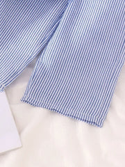 Children's Striped Sleeveless Top And Pants Set in Blue, fabric detail
