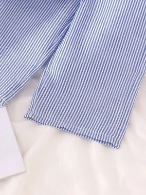 Children's Striped Sleeveless Top And Pants Set in Blue, fabric detail