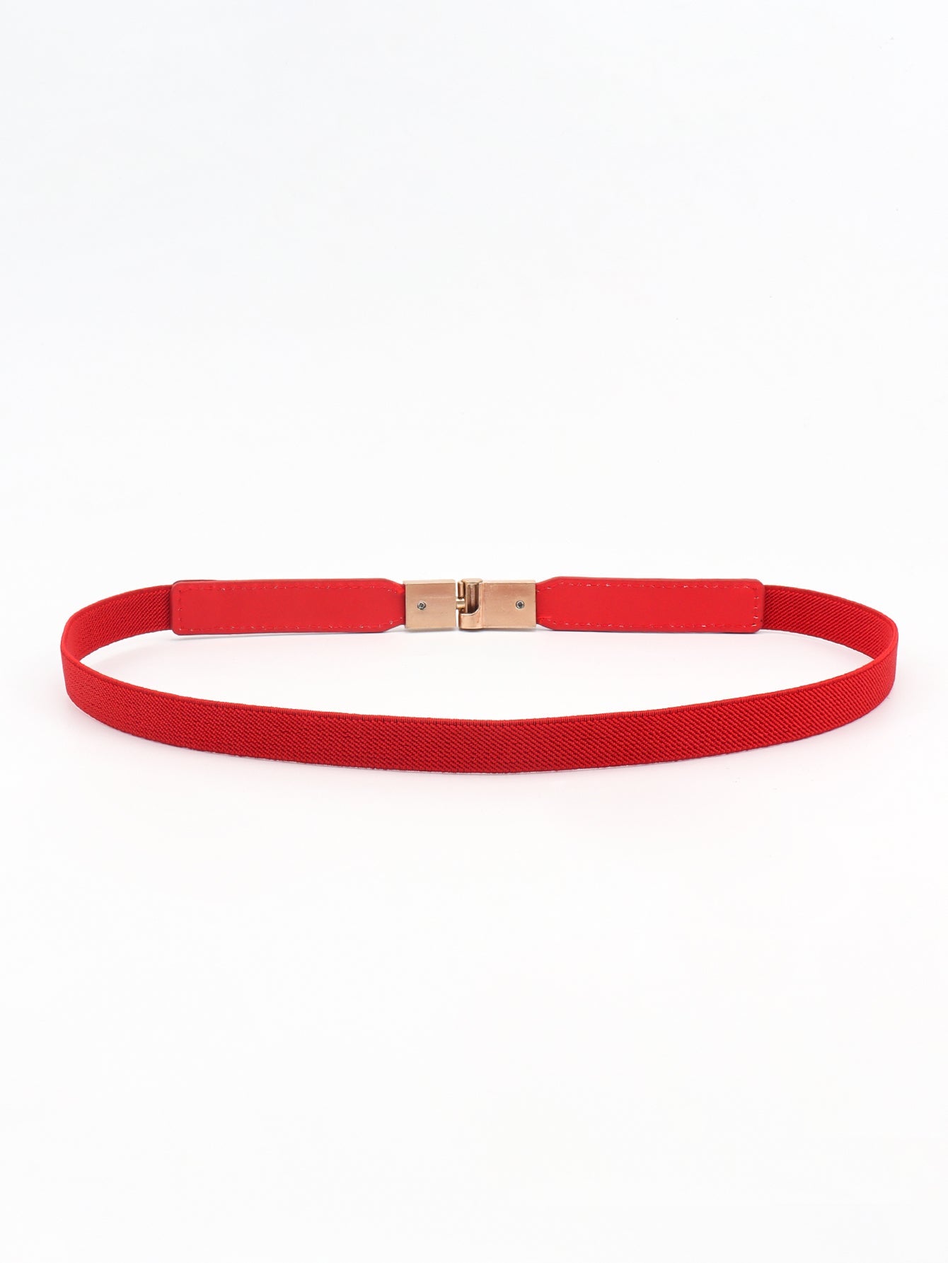 Red elasticated buckle belt with leather detail and gold-tone clasp
