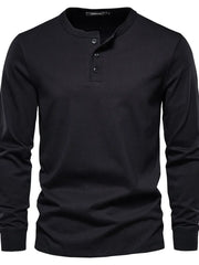 Black long sleeve henley knit t-shirt with button placket