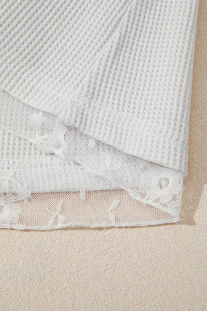 Lace Mesh Long Sleeve Top in White, product detail