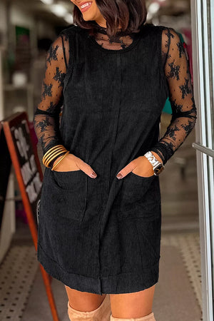 Corduroy Patch Pocket Sleeveless Mini Dress, front view