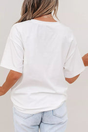 White cotton t-shirt with short sleeves and a relaxed fit, shown from the back.