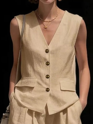 Full Size Sleeveless Vest And Shorts Set Plus Size, fabric detail
