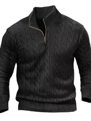 Men's Cable Knit Half-zip Sweater Plus Size in Black, fit detail