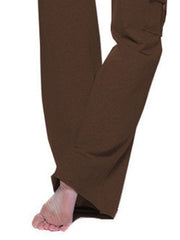 Cargo-inspired wide-leg drawstring trousers in coffee brown with a visible cargo pocket detail.