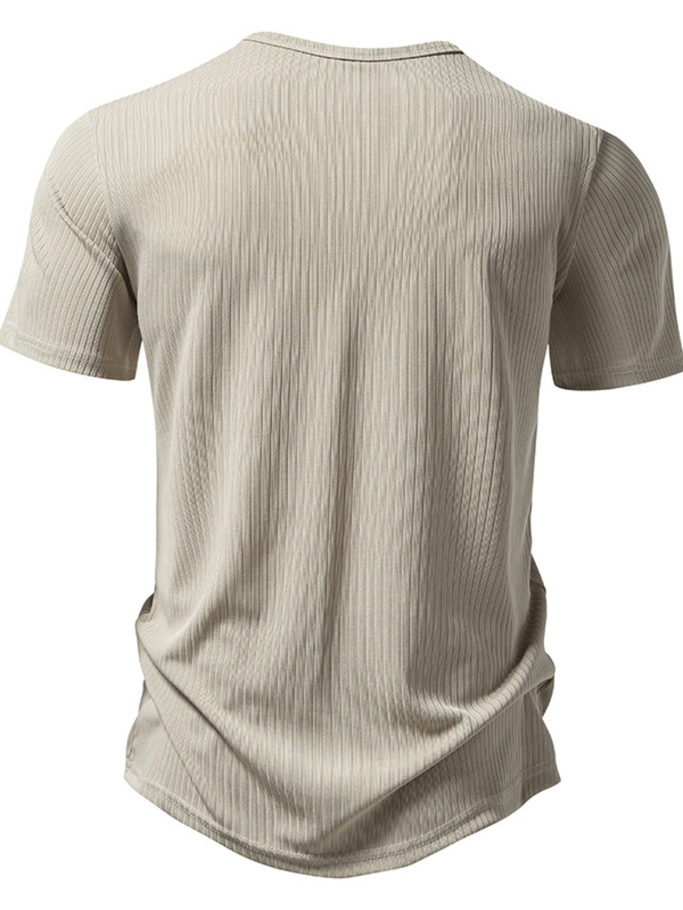 Men's Khaki ribbed short-sleeve t-shirt with a curved hem