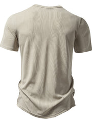 Men's Khaki ribbed short-sleeve t-shirt with a curved hem