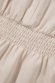 Elegant beige polyester blouse with smocked waist detail
