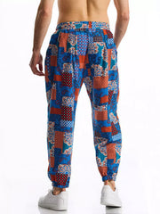 Men's Full Size Printed Drawstring Casual Pants in Chocolate, alternate angle
