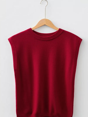 Burgundy crew neck cap sleeve sweater with ribbed trim