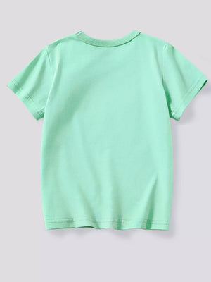Toddler mint green cotton blend short sleeve t-shirt with crew neck.