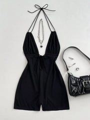 Tied Front Halter Neck Romper, back view
