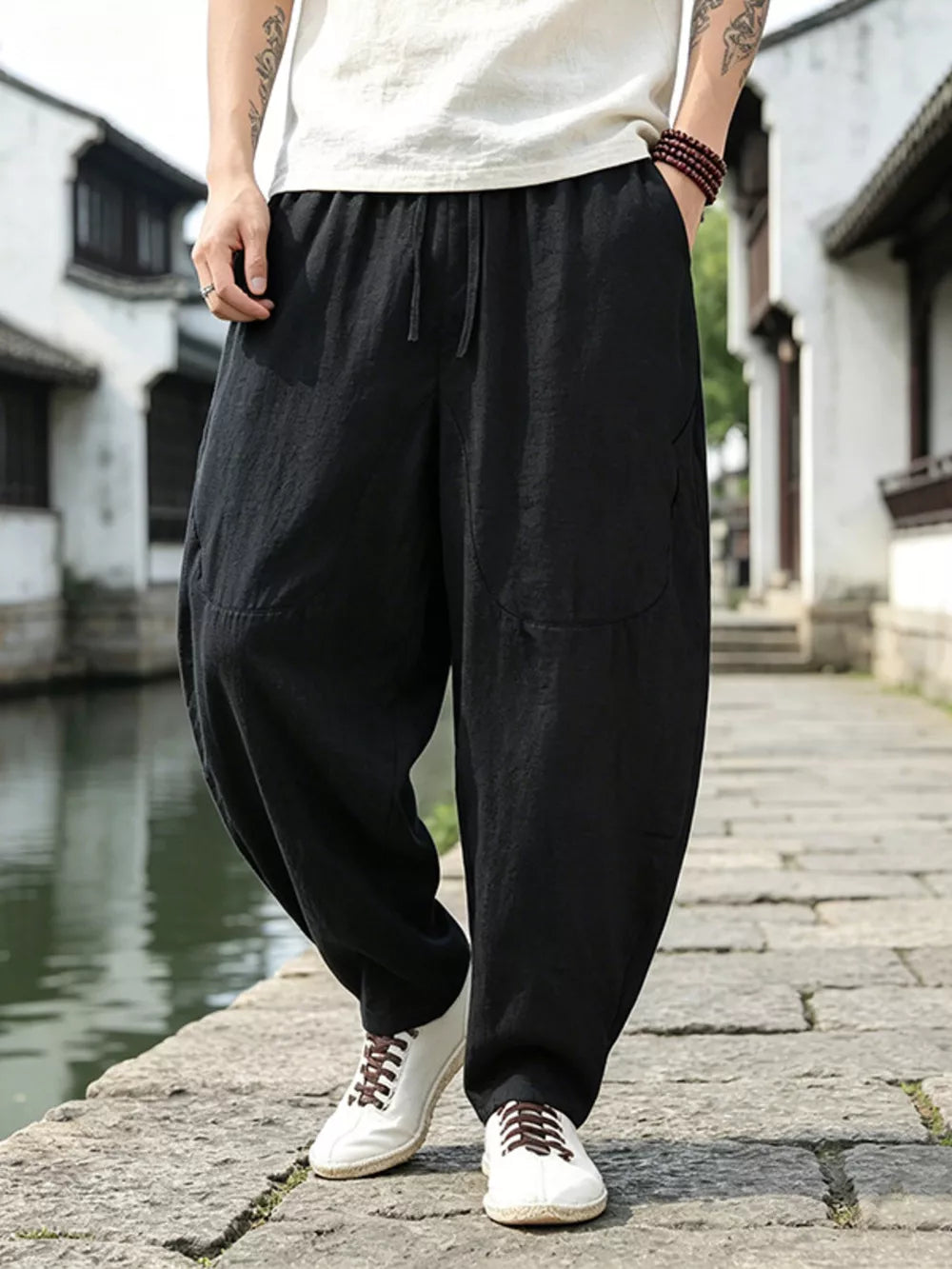 Men's Plus Size Loose Fit Sweatpants With Drawstring, side view