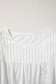 White cotton shirt with lace flutter sleeves and pleated front detail