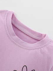 Girls' purple cotton blend tee with daisy graphic detail and crew neck.