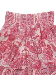 Paisley print smocked crop top with frill detail in pink and cream.