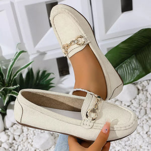 Comfortable Flat Loafers With Buckle in Dark Blue, fabric detail