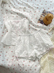 Lace Detail Eyelet Cami And Shorts Set, model styling view