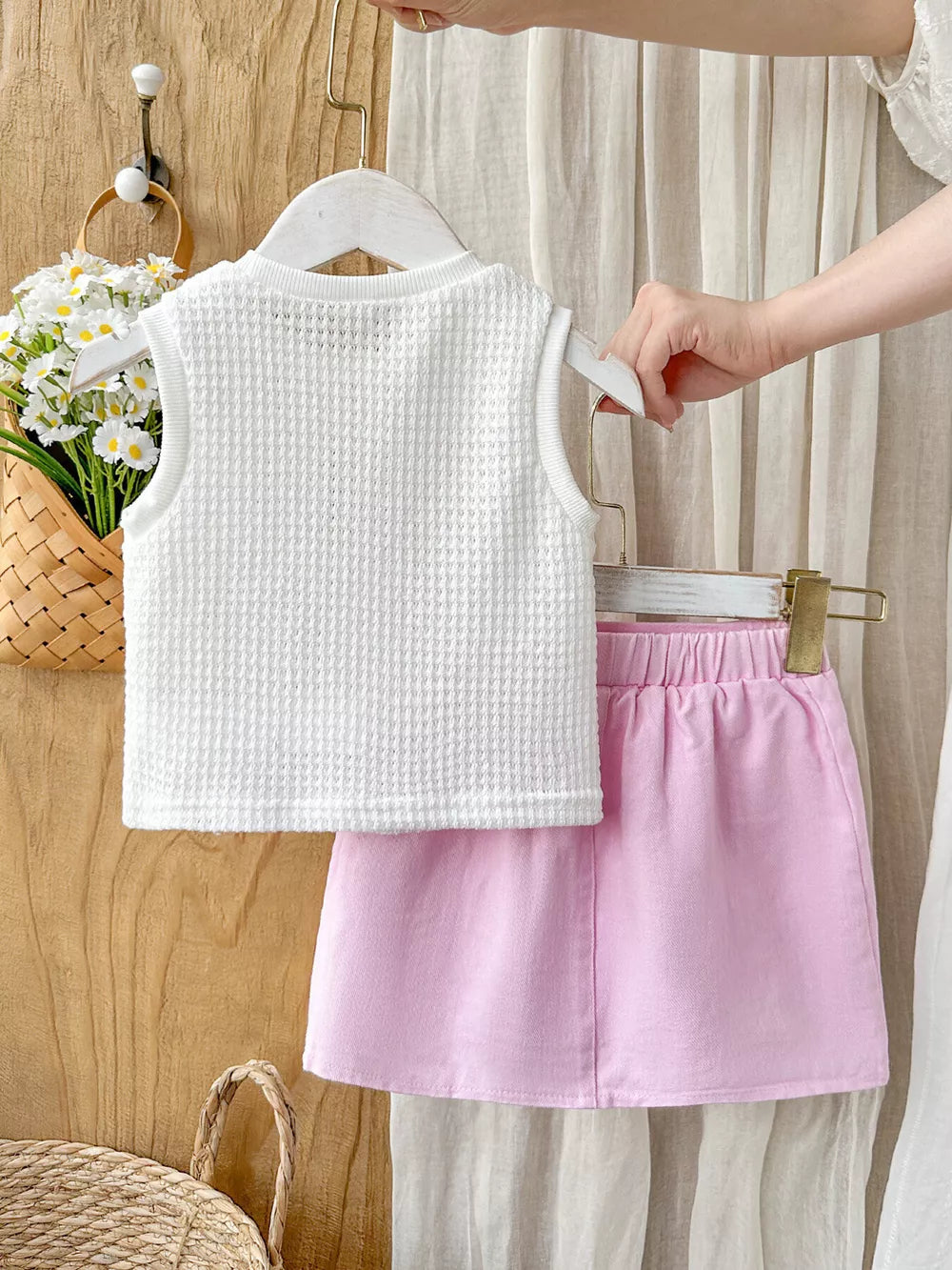 Children's Flower Sleeveless Top And Skirt Set, back view