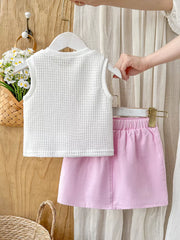 Children's Flower Sleeveless Top And Skirt Set, back view