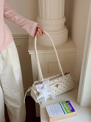 Polka Dot Shoulder Bag in Blush Pink, fabric detail