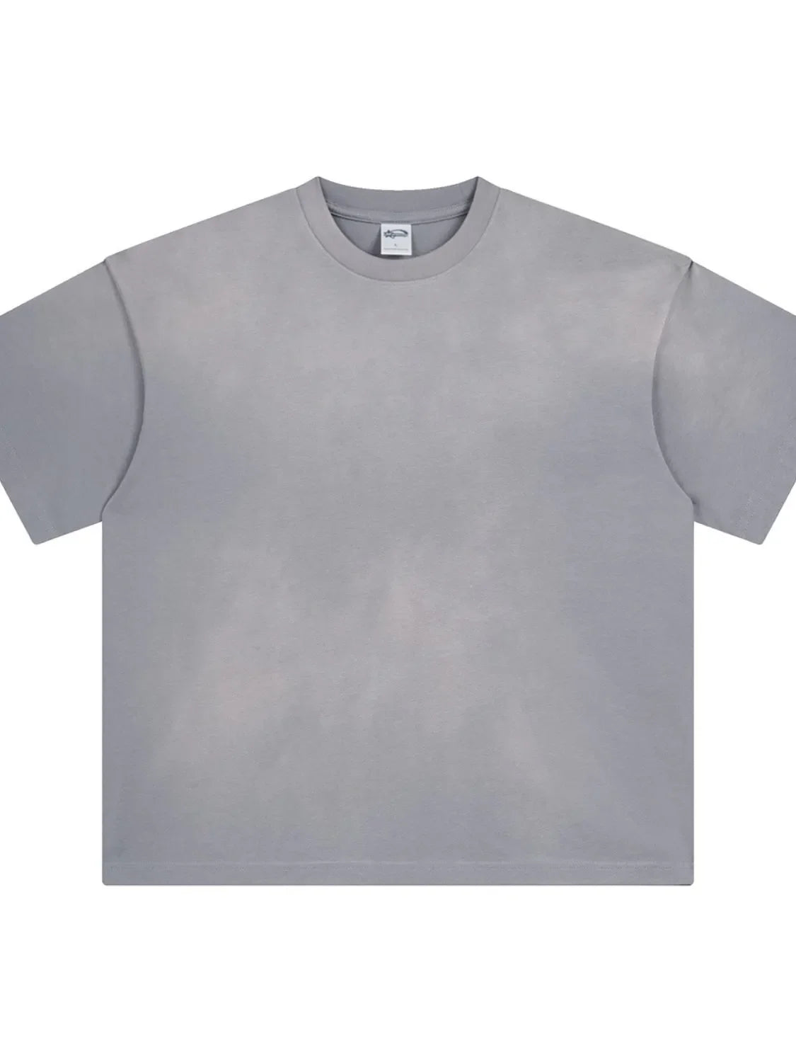 Oversized gray washed tee with relaxed fit and crewneck.