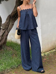 Lace-trimmed Cami With Wide-leg Pants Set