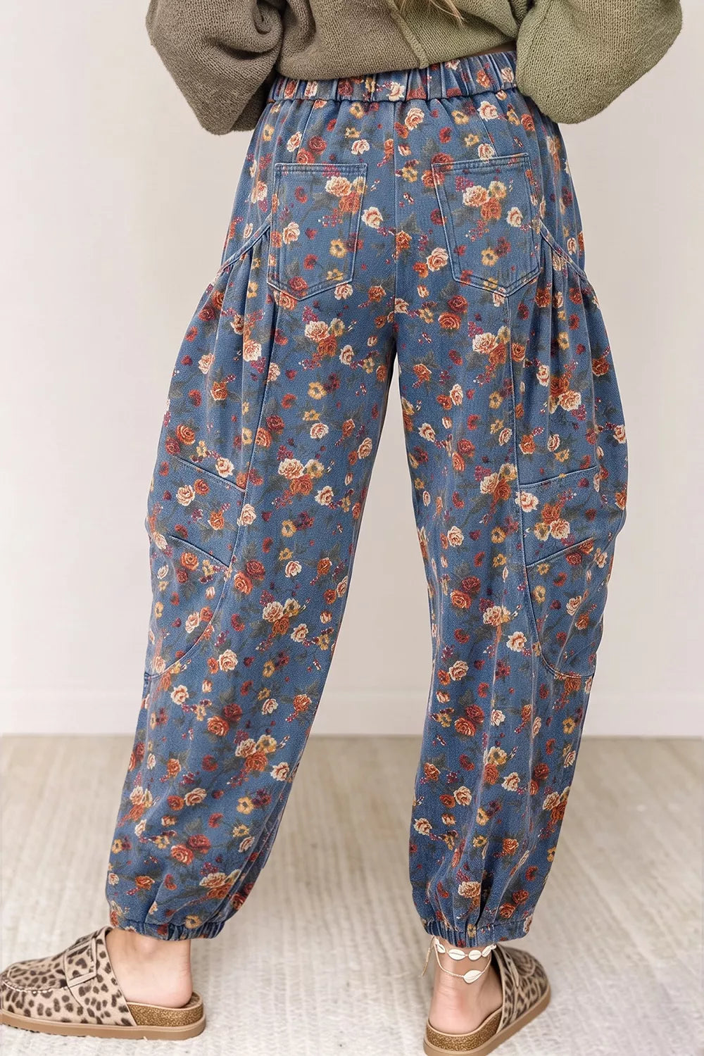 Floral Print Relaxed Fit Jeans in Medium, side view