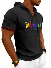 Men's Full Size Letter Graphic Short Sleeve Hooded Top in Royal Blue, side view