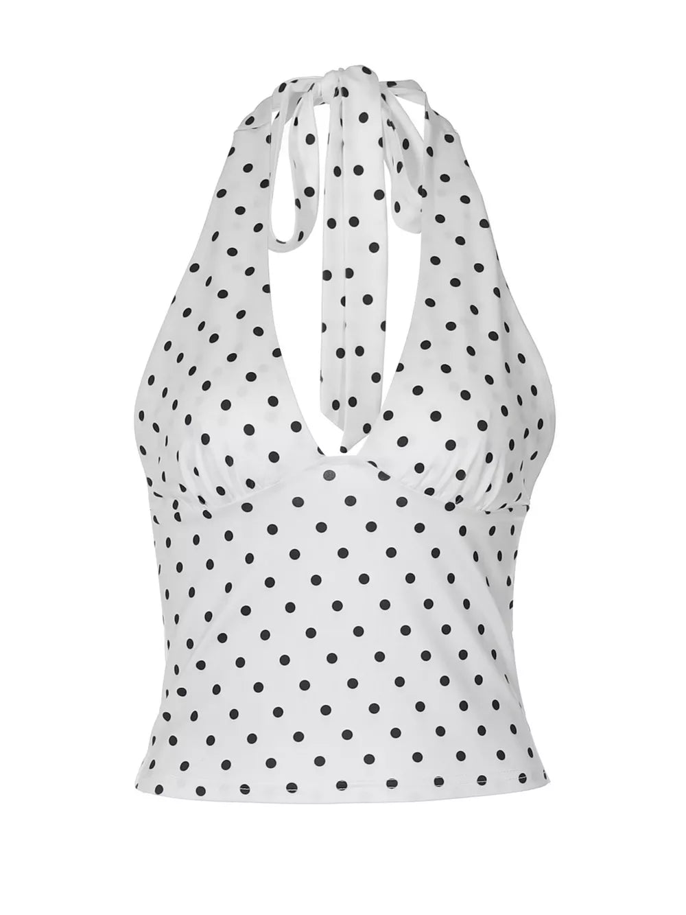 White polka dot halter cami with tie neck
