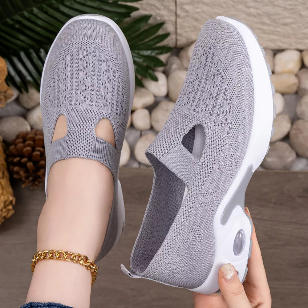 Round Toe Slip-ons in Pink, fabric detail