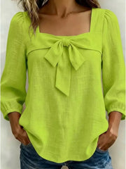 Full Size Bow Front Square Neck Blouse Plus Size, fabric detail