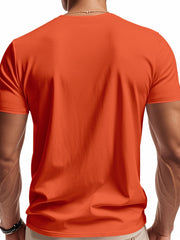 Men's orange cotton t-shirt with short sleeves and a notched V-neck.