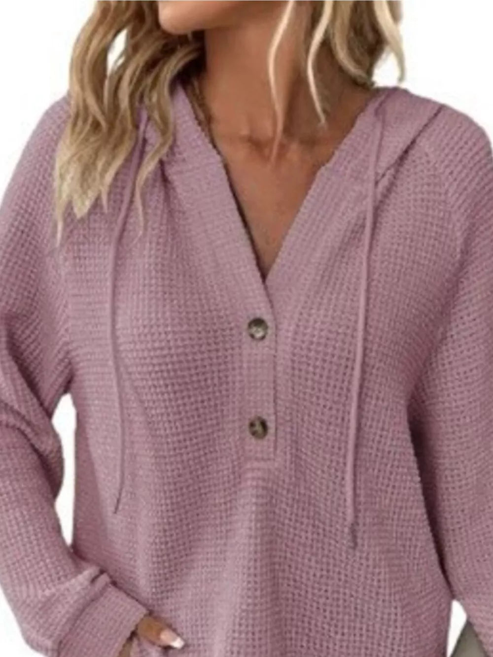 Full Size Waffle Knit Half-button Hoodie Plus Size in Black, view 17