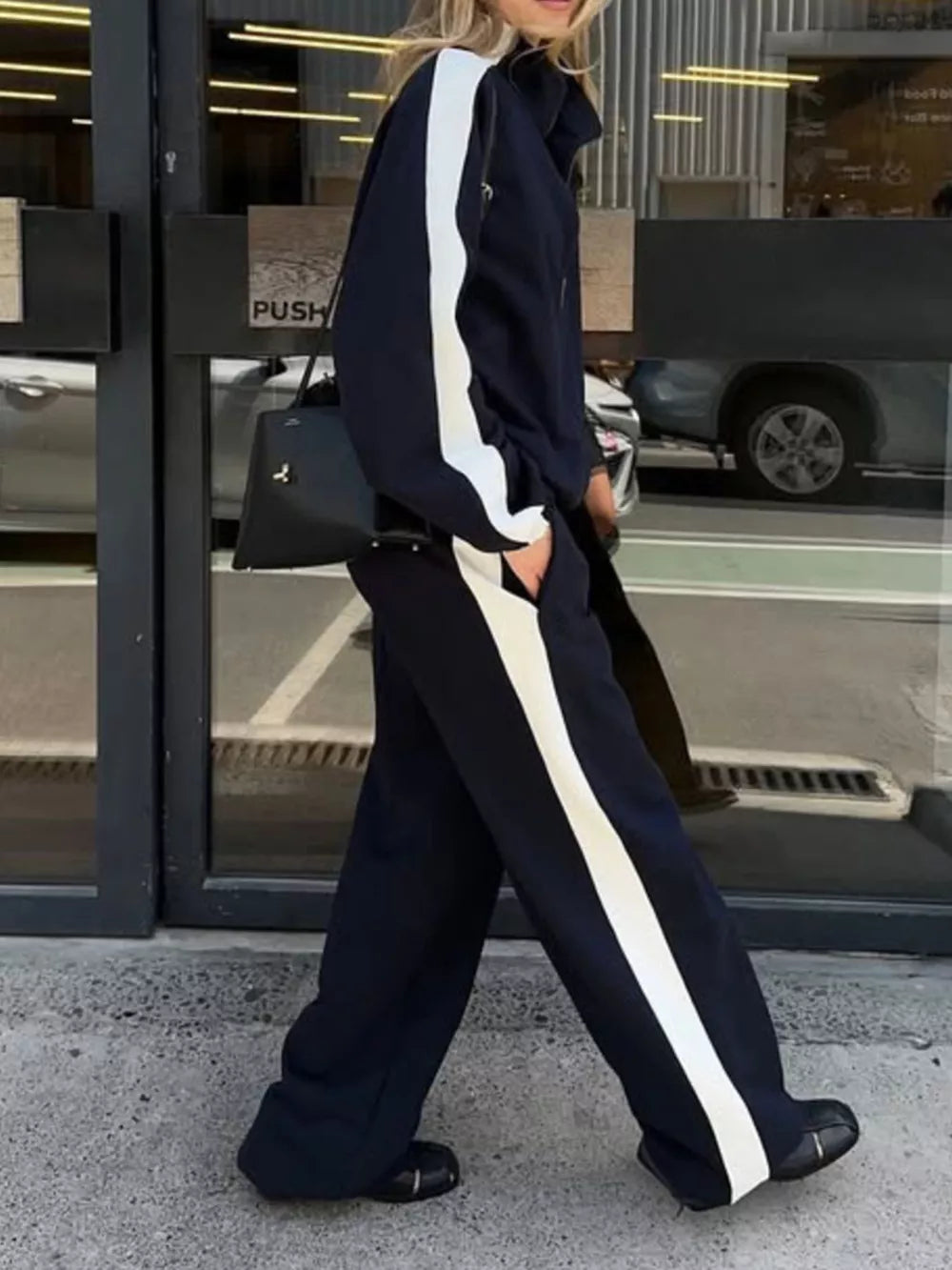 Zip Up Long Sleeve Outerwear And Pants Set in Brown, product detail