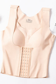 Apricot sculpting hook-and-eye bodice tank top with built-in bra cups.