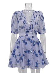 Charming Puff Sleeve Floral Mini Dress