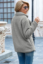 Teddy pea coat in light gray with a textured fleece fabric and a relaxed fit.