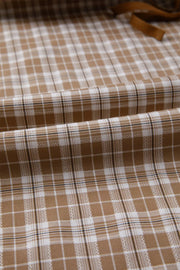 Plaid print casual pants in camel and white with drawstring detail