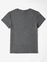 Dark gray basic t-shirt with short sleeves and a crew neck.