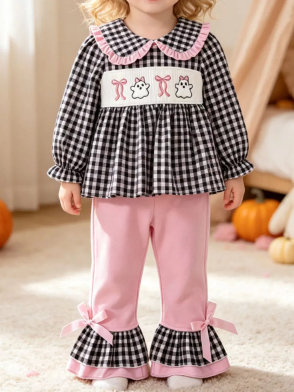 Children's Ghost Long Sleeve Top And Pants Set in Pink, front view