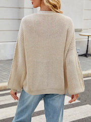 Cable Knit Button-up Cardigan in Black, alternate angle
