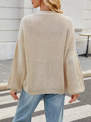 Cable Knit Button-up Cardigan in Black, alternate angle