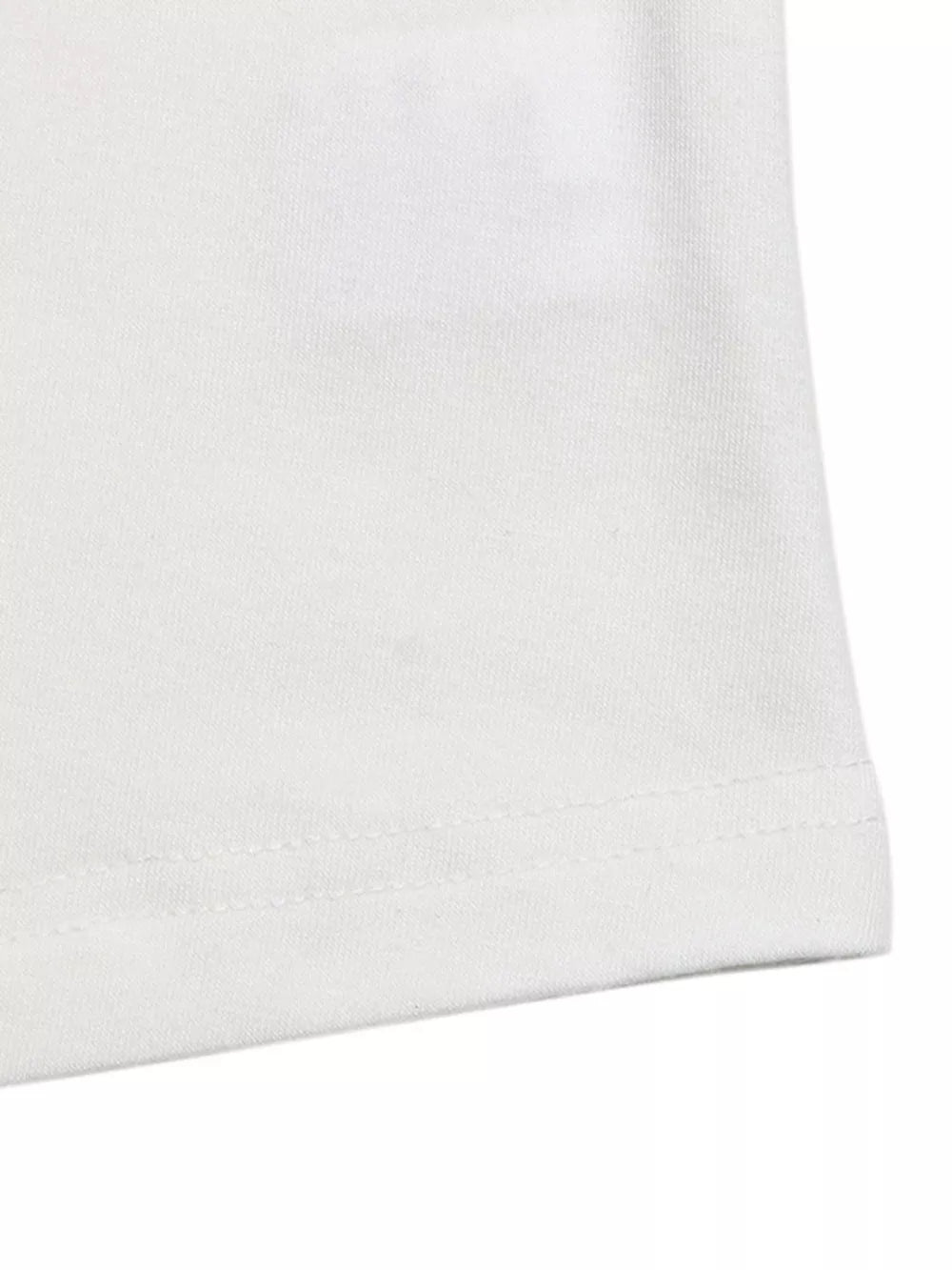 White t-shirt with cap sleeves and a delicate lace trim detail.