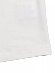 White t-shirt with cap sleeves and a delicate lace trim detail.