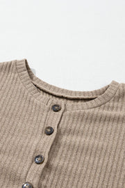 Ribbed knit henley top in Khaki with button detail
