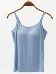 Light blue cami with built-in support and adjustable straps.